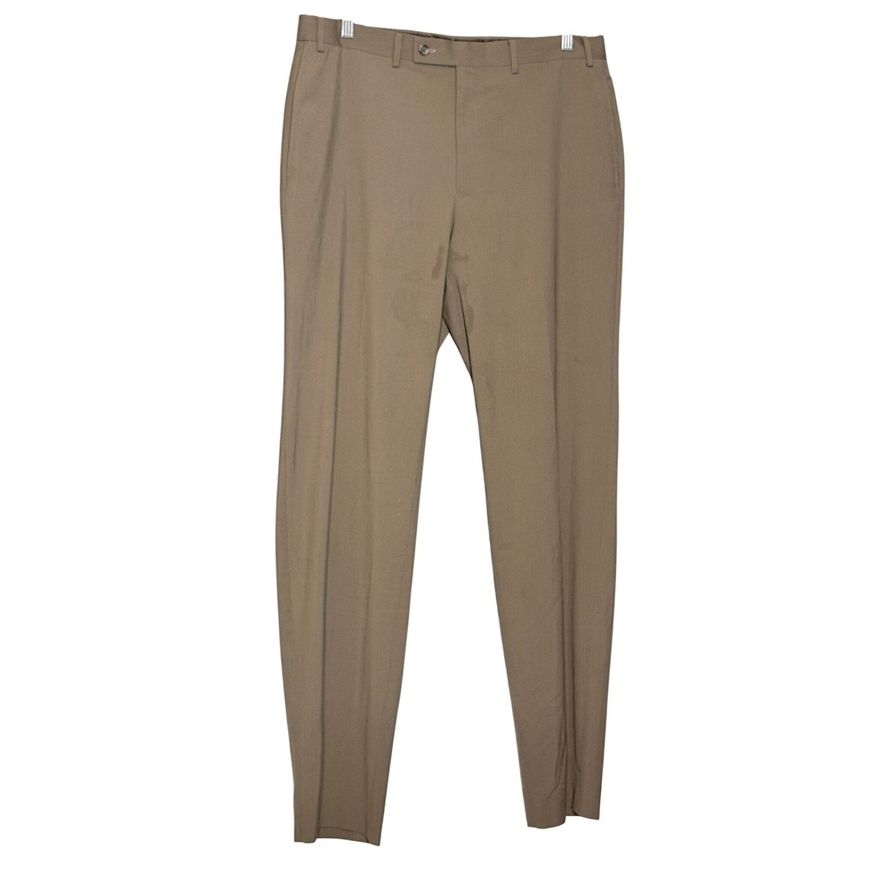 Dress Pants 36x32 Tan Khaki Flat Front Straight Leg Business Casual Classic